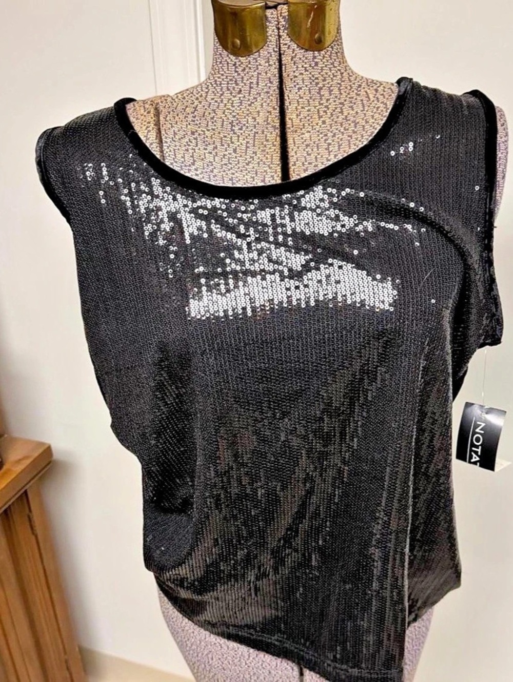 Notations Hyatt Sequin Top in Black Size XL NWT